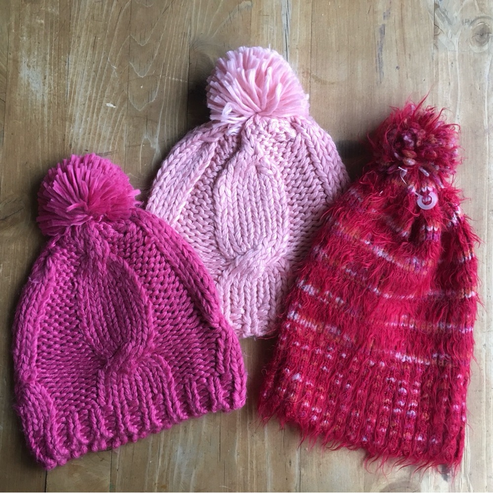NWOT Womens Knit Beanie Hat Lot 3, Pink, Red, 1 Nine West Red 2 Unknown Pink